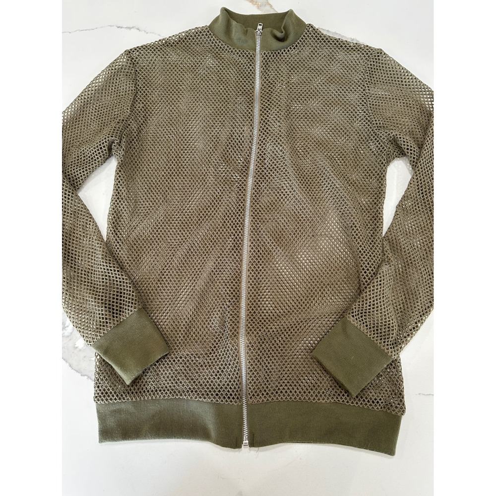 Missguided Olive Green Mesh Bomber Jacket Zip Lightweight Casual Streetwear US 2